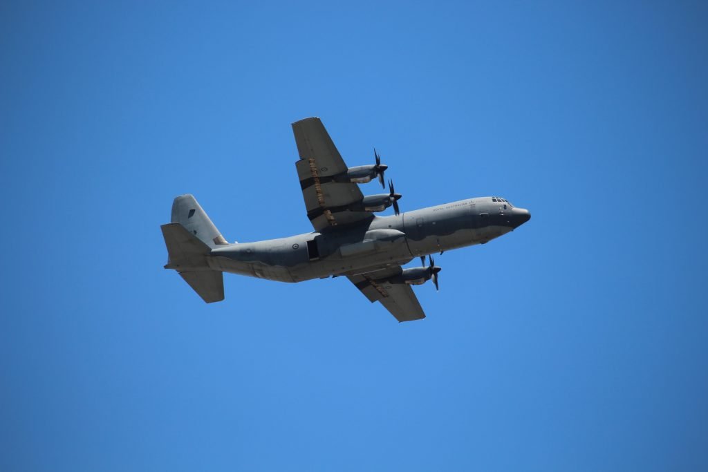 Picture of RAAF plane in flight out of Richmond RAAF Base